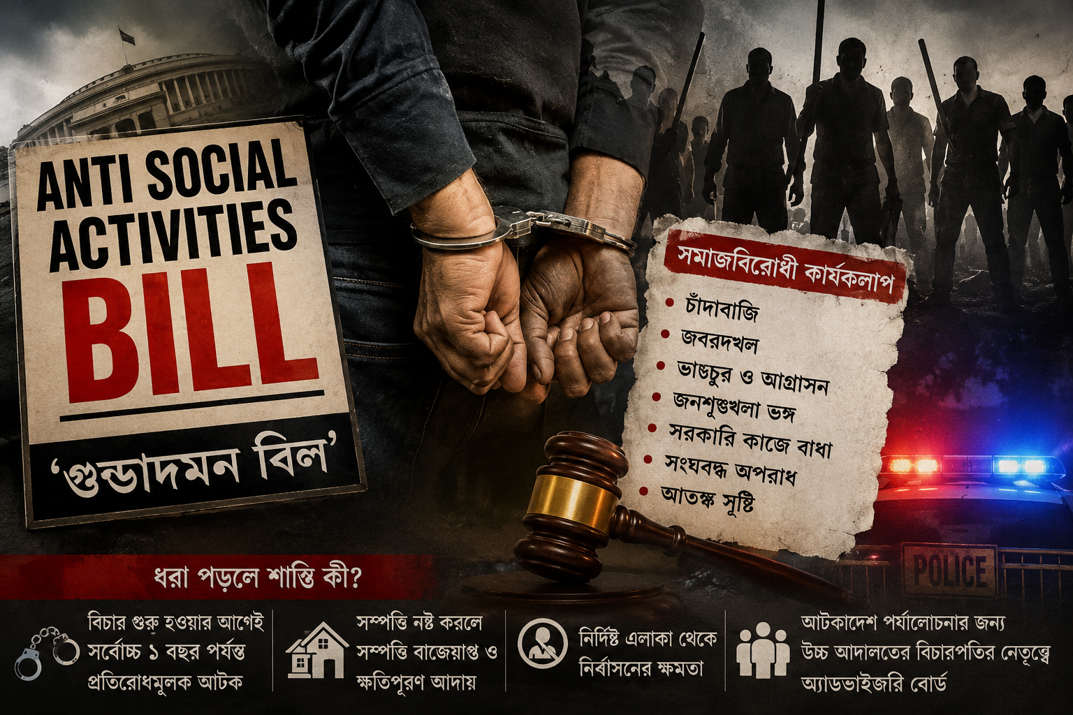 আজ বিধানসভায় ‘গুন্ডাদমন বিল’! কোন কোন কাজকে বলা হচ্ছে ‘সমাজবিরোধী কার্যকলাপ’? ধরা পড়লে কী শাস্তি হতে পারে