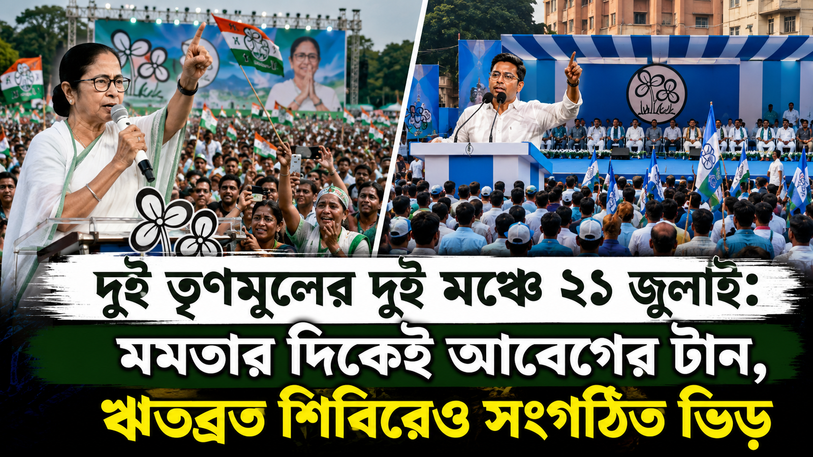 দুই তৃণমূলের দুই মঞ্চে ২১ জুলাই: মমতার দিকেই আবেগের টান, ঋতব্রত শিবিরেও সংগঠিত ভিড়