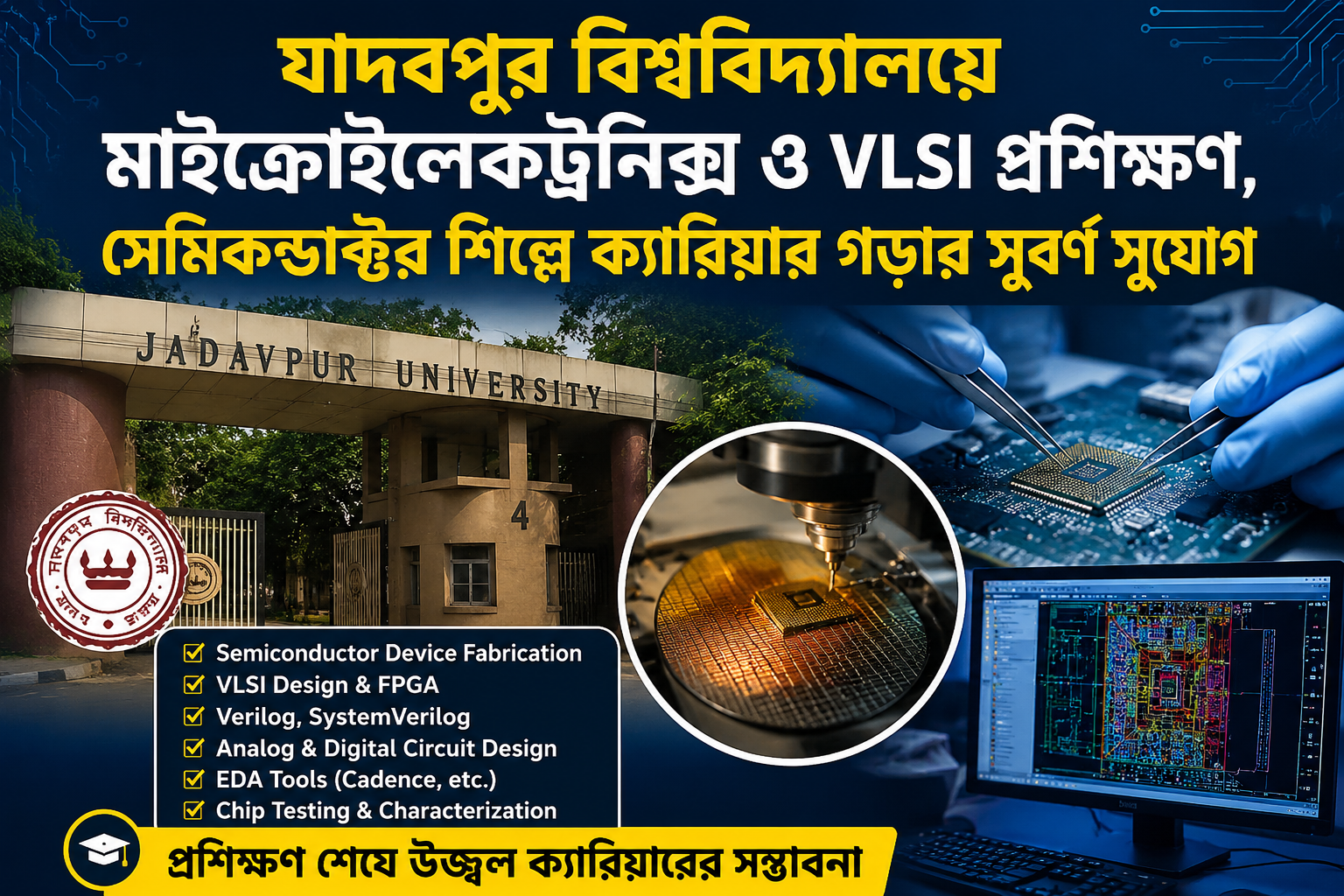 Internship programme 2026 at jadavpur university :যাদবপুর বিশ্ববিদ্যালয়ে মাইক্রোইলেকট্রনিক্স ও VLSI প্রশিক্ষণ, সেমিকন্ডাক্টর শিল্পে ক্যারিয়ার গড়ার সুবর্ণ সুযোগ