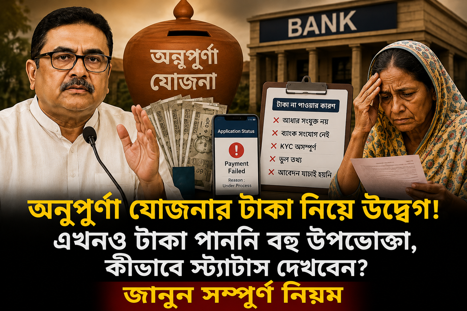 Annapurna yojana :অনুপূর্ণা যোজনার টাকা নিয়ে উদ্বেগ! এখনও টাকা পাননি বহু উপভোক্তা, কীভাবে স্ট্যাটাস দেখবেন? জানুন সম্পূর্ণ নিয়ম