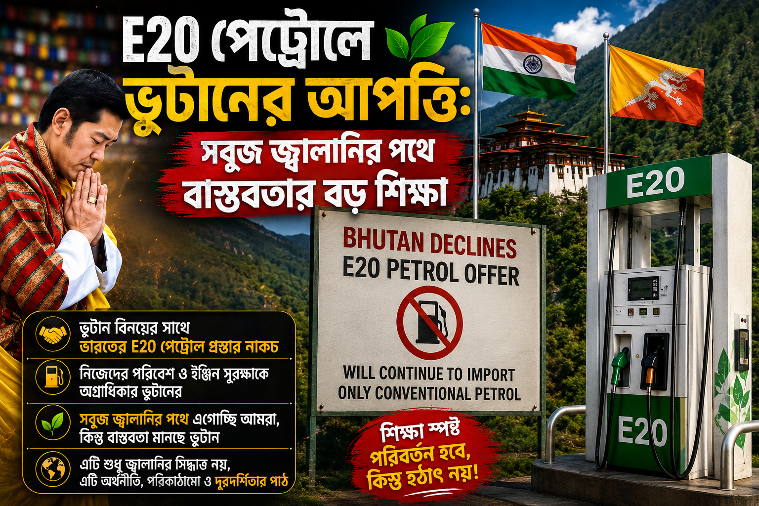 E20 পেট্রোলে ভুটানের আপত্তি: সবুজ জ্বালানির পথে বাস্তবতার বড় শিক্ষা