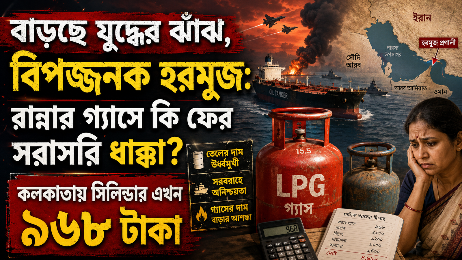 বাড়ছে যুদ্ধের ঝাঁঝ, বিপজ্জনক হরমুজ: রান্নার গ্যাসে কি ফের সরাসরি ধাক্কা? কলকাতায় সিলিন্ডার এখন ৯৬৮ টাকা